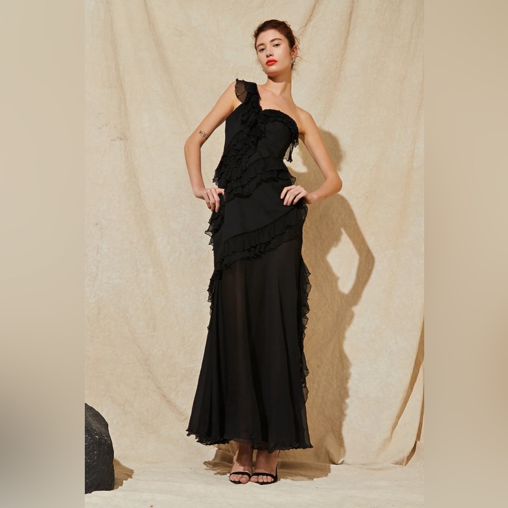 AMUR Harlow Black One-Shoulder Maxi Dress - Picture 2 of 16